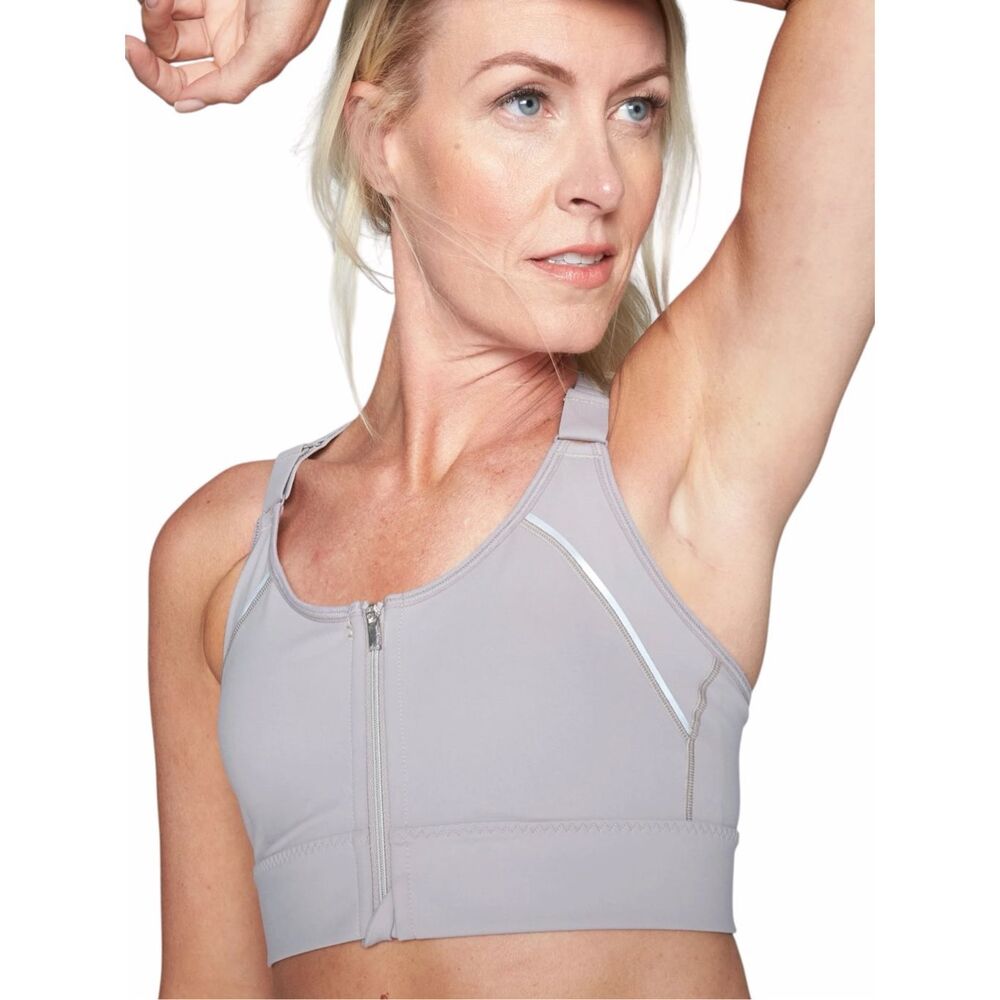 ATHLETA Empower Zip Front High Impact Sports Bra Gray Size Small Style #869609